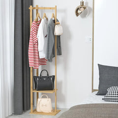 Lukzer Rectangular Bamboo Coat Rack With Hanging Rail & 2 Shelves (CH-495)