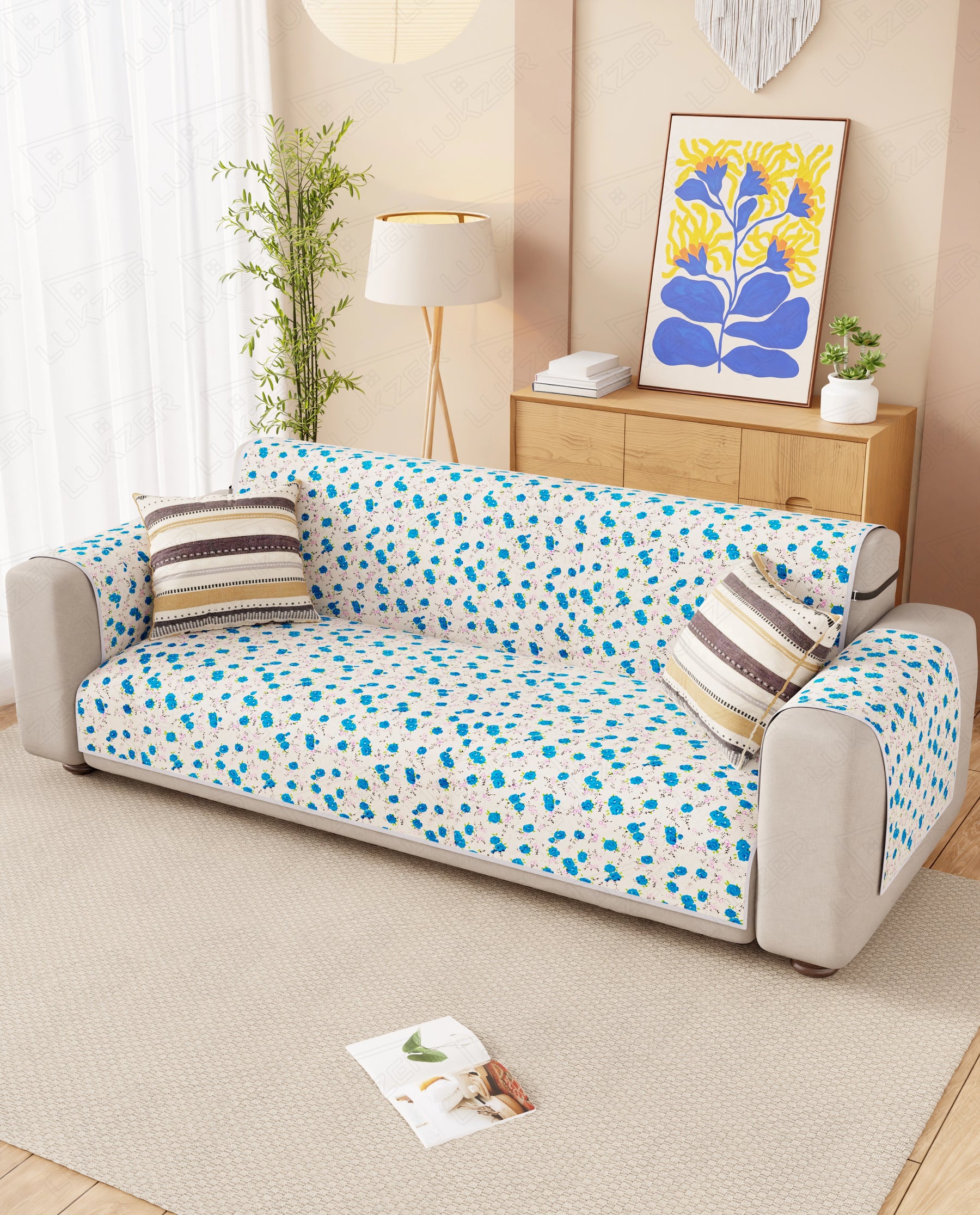 Lukzer Reversible Quilted Sofa Mat with Arms Ikat Rose (SC-203-01)