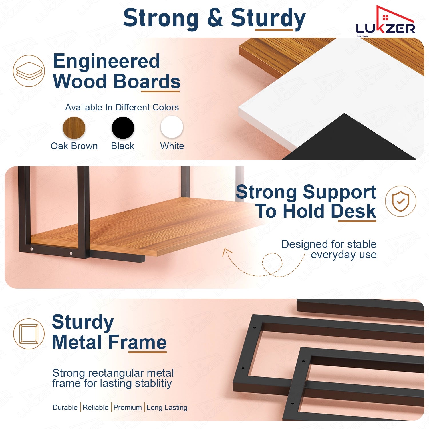Lukzer Wall Mounted Study Table with Multipurpose Storage Shelves (MMR-007/Black & Oak Brown)
