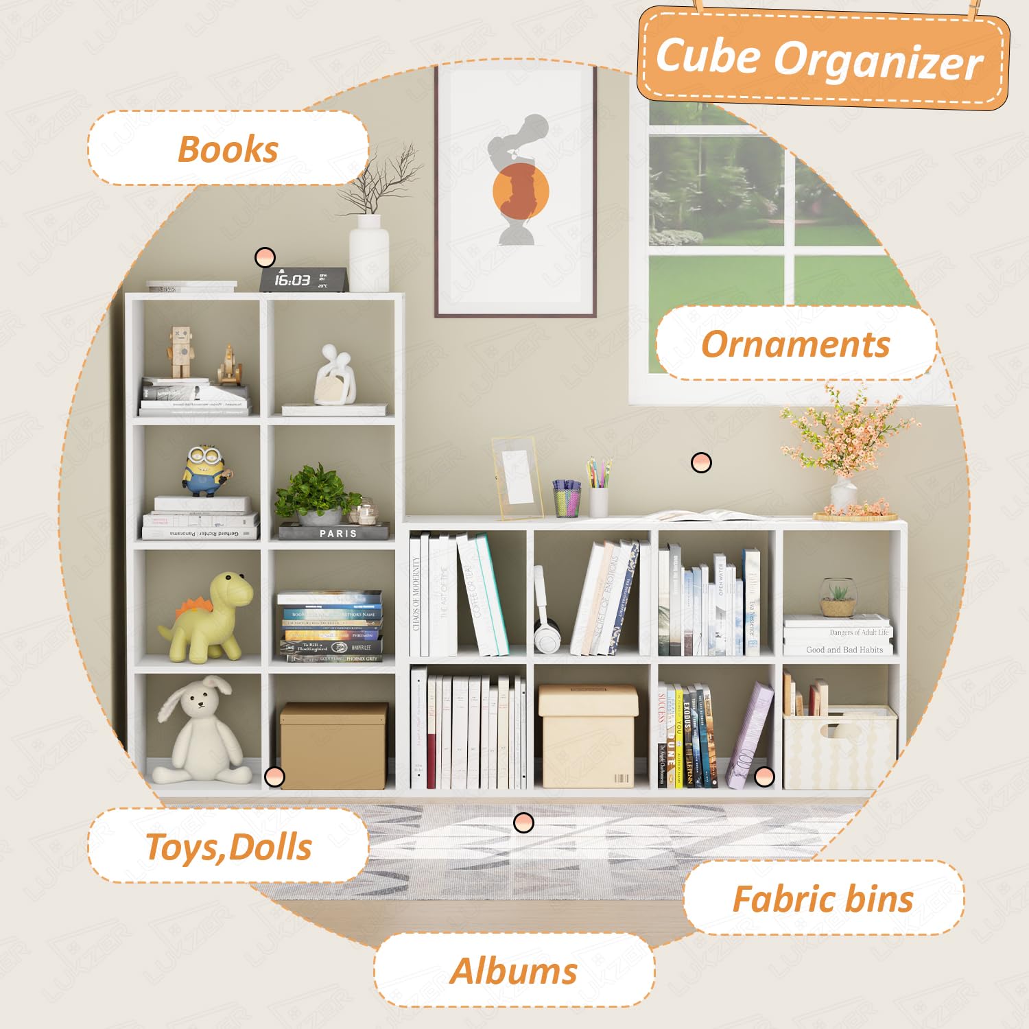 Lukzer 8 Cube Shelf Engineered Wood Bookshelf Storage Organizer (MR-009/White)
