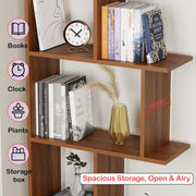 Lukzer 6 Layer Engineered Wood Space-Saving Organizer with Zigzag Open Bookshelf (MR-018/Oak Brown)