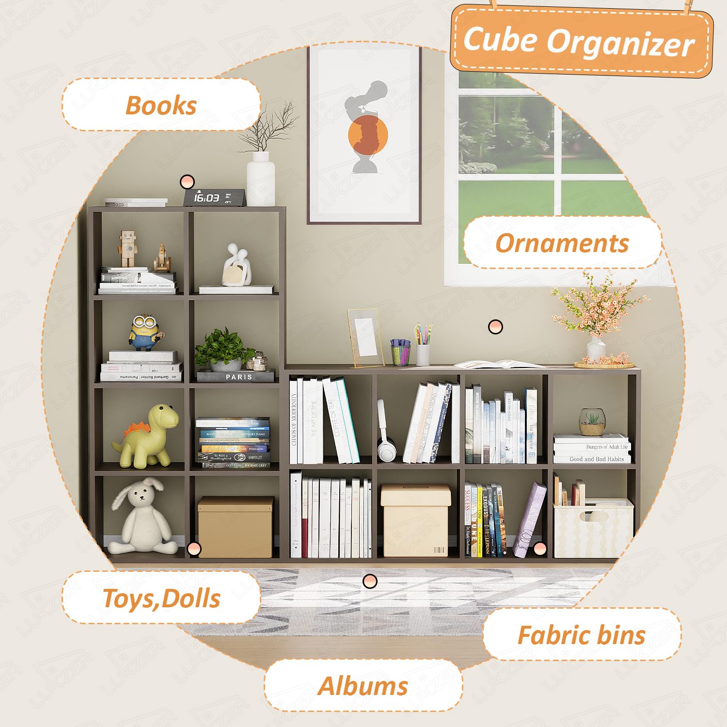 Lukzer 8 Cube Shelf Engineered Wood Bookshelf Storage Organizer (MR-009/Wenge)