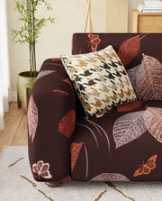 Lukzer Polyester Sofa Cover - Maroon Leaves (SC-010-01)