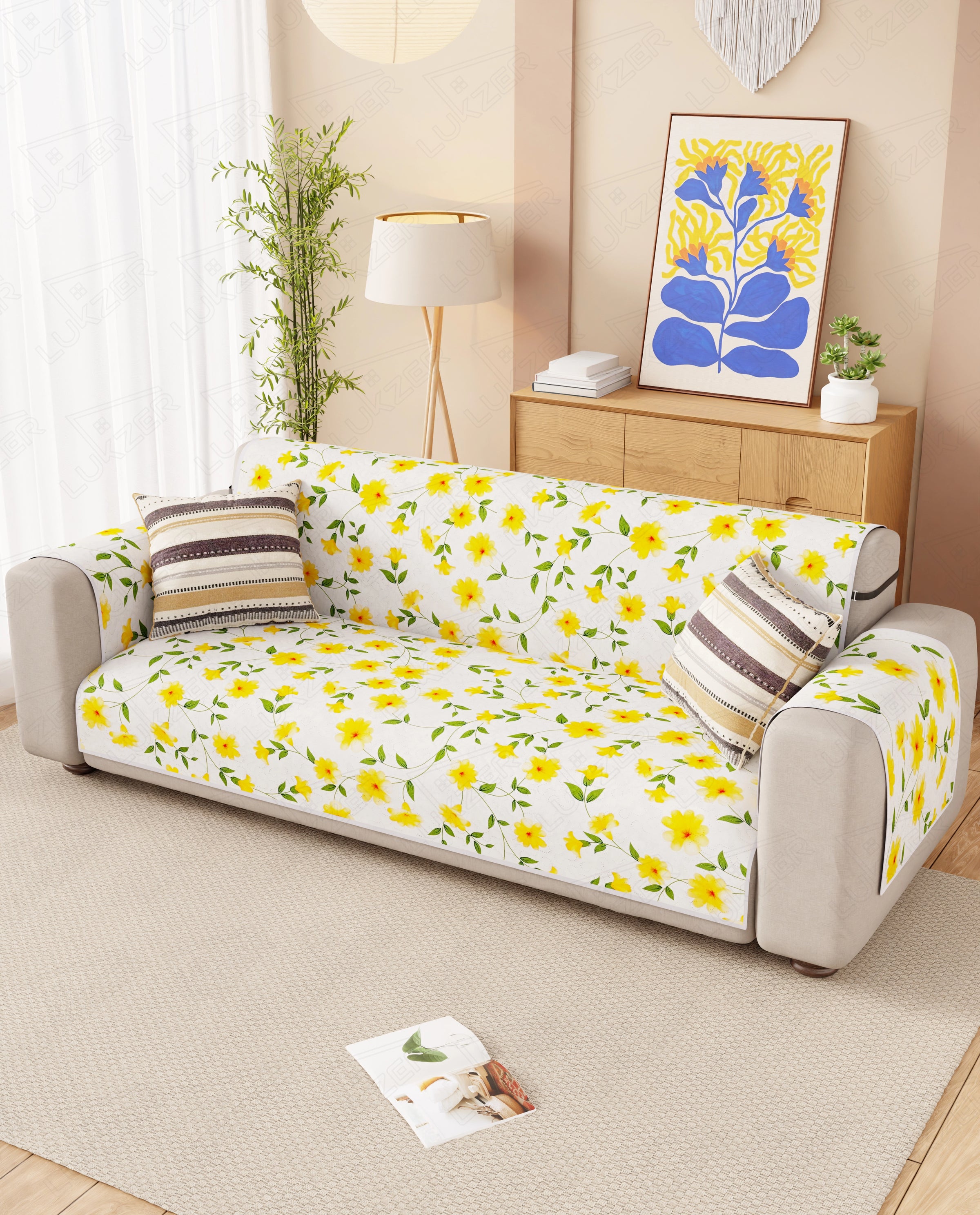 Lukzer Reversible Quilted Sofa Mat with Arms Terra Bloom (SC-205-01)