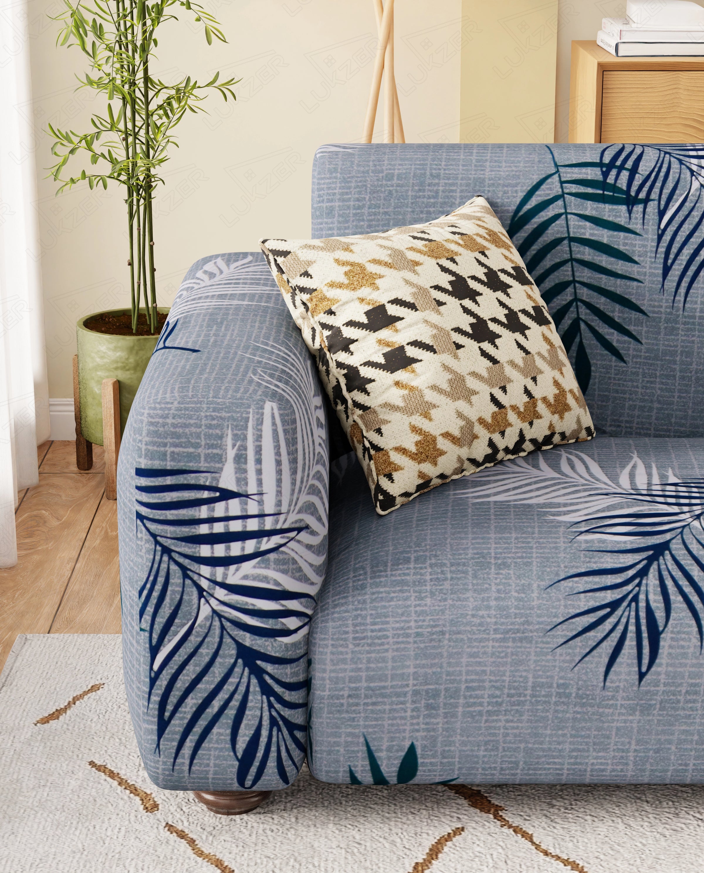 Lukzer Polyester Sofa Cover - Dark Grey with Print (SC-004-01)