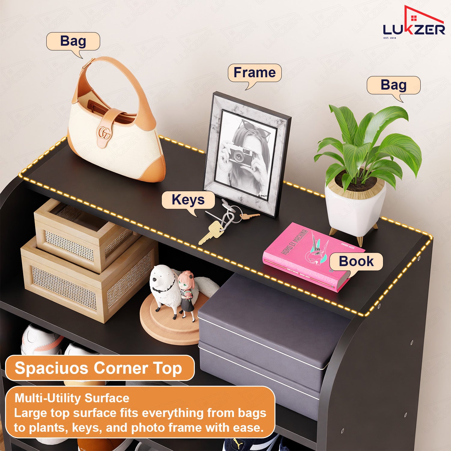 Lukzer Heavy-Duty 6 Layer Open Shoe Organizer Rack Stand (SR-005/Black)