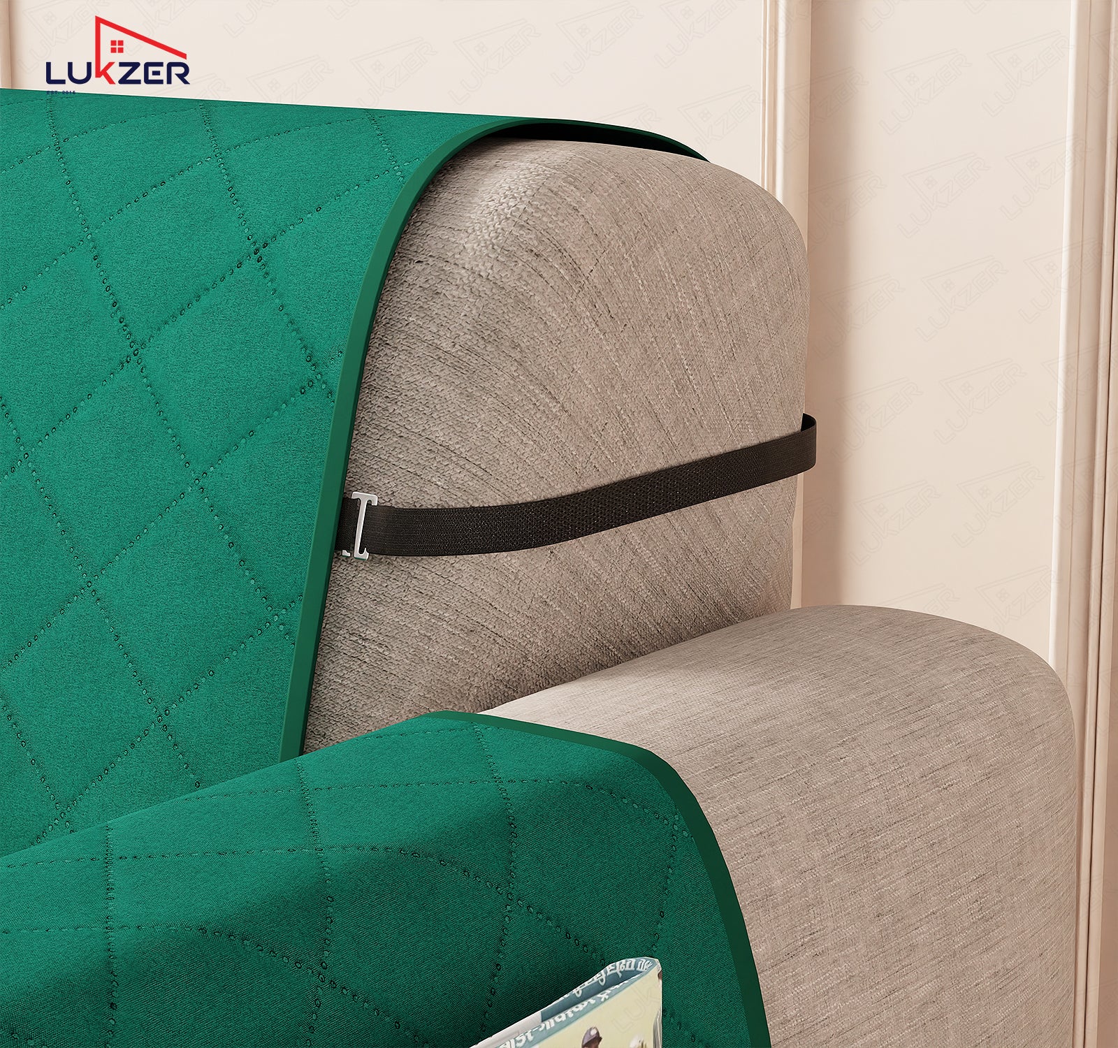 Lukzer Polyester Blend Quilted Sofa Cover Mat (350 GSM)| Full Coverage with Arms &amp; Back Belt | Machine Washable Sofa Runner with Storage Side Pocket