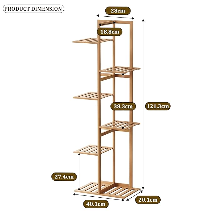 Lukzer Multipurpose Standing Shelf Rack for Kitchen Organizer | Bamboo Storage Rack for for Books, Plants, Decor &amp; More | Lightweight, Durable Organizer for Living Room, Balcony &amp; Office - (2,3,5,6 Tier)