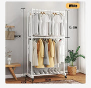 Lukzer Double-Pole Metal Multipurpose Clothes Organizer with Wheels (CGS-004/White)