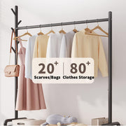 Lukzer Metal Single Rod Clothes Hanging Stand with Double Shelf & Lockable Wheels (MGR-004/Black)