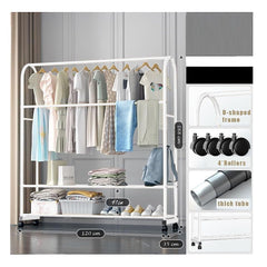 Lukzer Curved Metal Garment Stand with 2 Bottom Storage Shelves (CH-033/White)