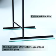 Lukzer Multi-Functional Cloth Rack Stand with Bottom Shelves & Wheels – Cat Ear Design (148x120x38cm, Black/Gold/White)