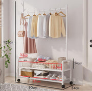 Lukzer Heavy-Duty Portable Metal Clothes Rack with Double Rod & Bottom Shelf (MGR-002/White)