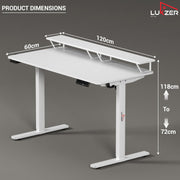 Lukzer Electric Height Adjustable Desk with Monitor Riser USB & Type-C Sit-Stand Table (EST-004/White & White)