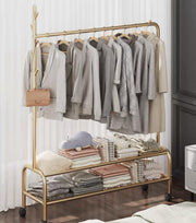 Lukzer Single Pole Portable Metal Garment Rack with 2 Bottom Shelves (MGR-008/Gold)