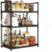Lukzer Modular Kitchen Storage Rack Plastic & Metal Organizer (3-Tier/PMR-004/Black)