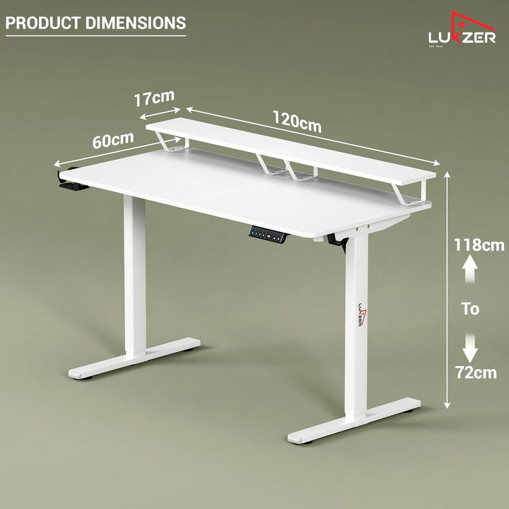 Lukzer Electric Height Adjustable Desk with Monitor Riser USB & Type-C Sit-Stand Table (EST-004-UC/White & White) 3-Years Warranty