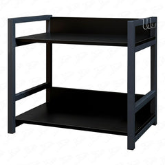 Lukzer 2-Tier Multipurpose Metal & Wood Kitchen Storage Rack (MKR-002/Black & Black)