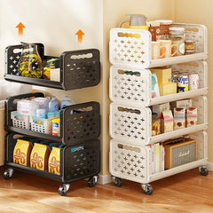 Lukzer 4-Tier Multipurpose Detachable Kitchen Storage Rack with Wheels (PMR-002/White)
