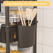 Lukzer 3-Tier Plastic Movable Kitchen Organizer with Cutlery Holder & Hooks (PMR-009/Black)
