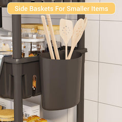 Lukzer 3-Tier Plastic Movable Kitchen Organizer with Cutlery Holder & Hooks (PMR-009/Black)