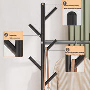 Lukzer Metal Single Rod Clothes Hanging Stand with Double Shelf & Lockable Wheels (MGR-004/Black)