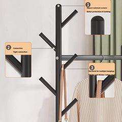 Lukzer Metal Single Rod Clothes Hanging Stand with Double Shelf & Lockable Wheels (MGR-004/Black)