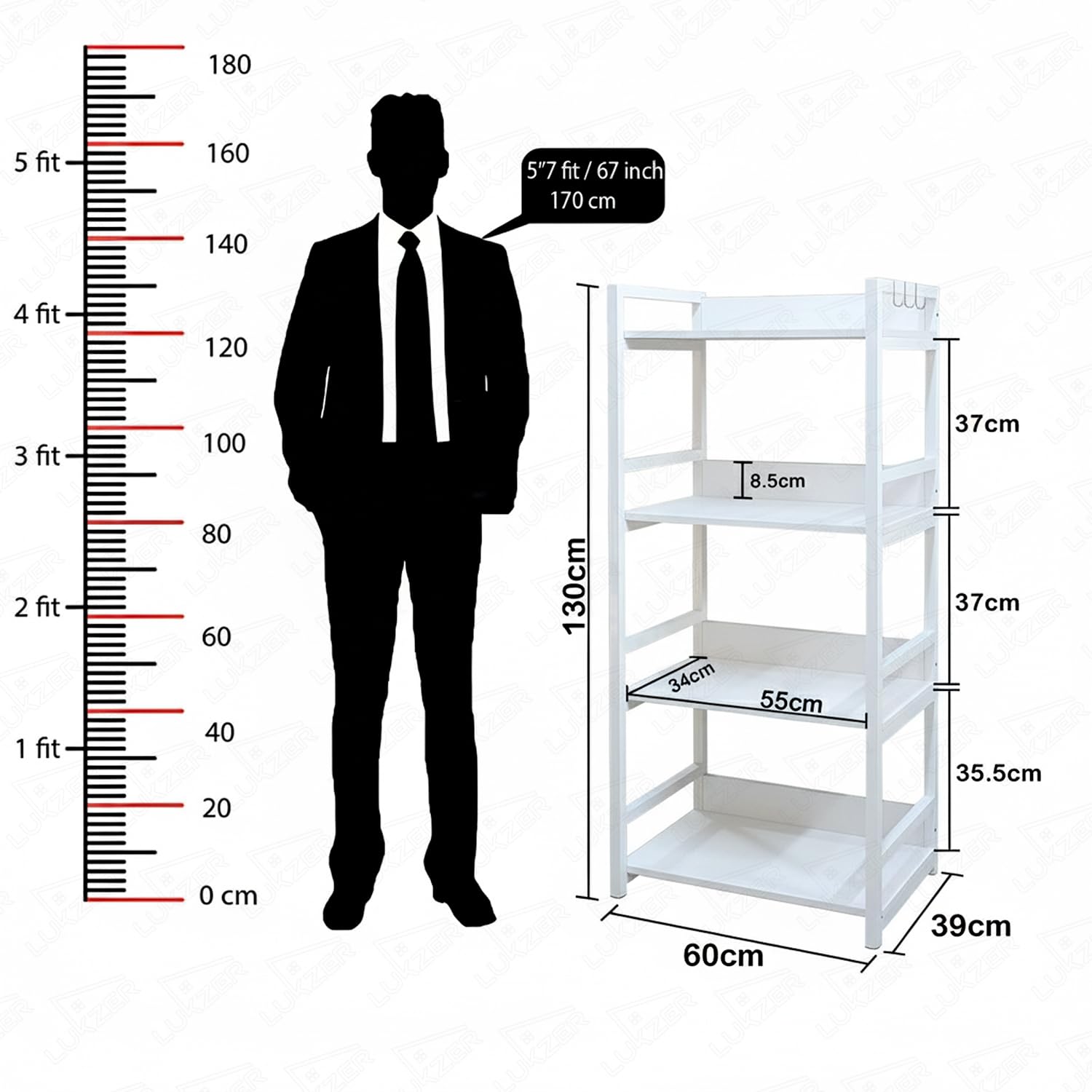 Lukzer 4-Tier Multipurpose Metal & Wood Kitchen Storage Rack (MKR-004/White & White)