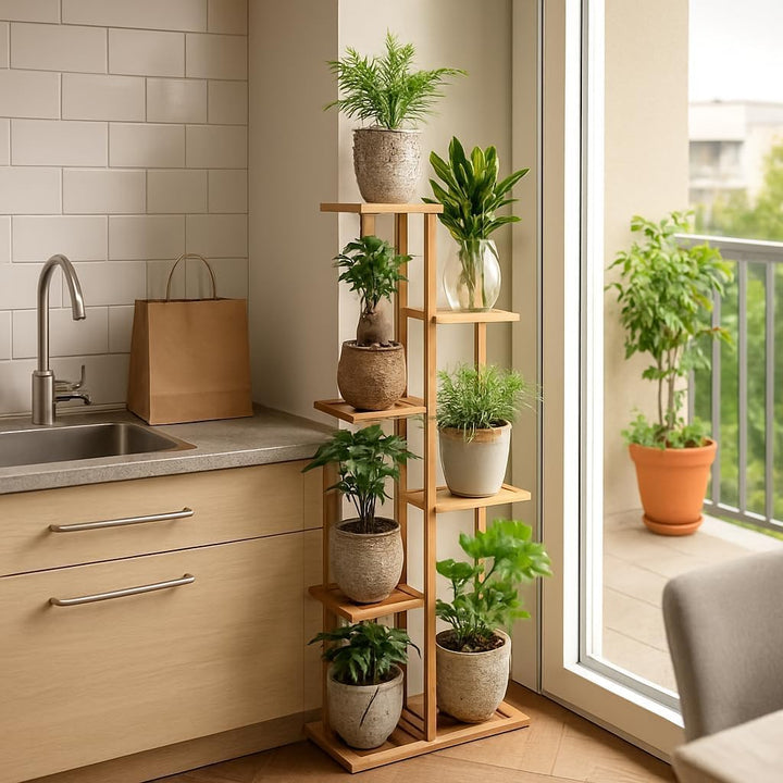 Lukzer 5-Tier Bamboo Plant Stand | Indoor Outdoor Tiered Plant Shelf Organizer