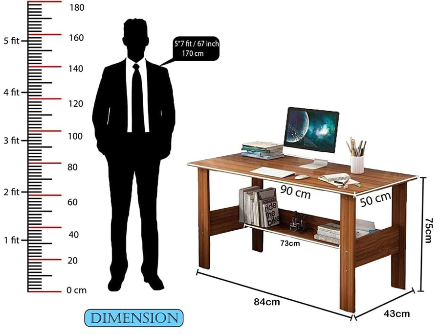 Lukzer Engineered Wood Modern Computer Desk with Bookshelf Study Table (ST-004/Oak Brown)