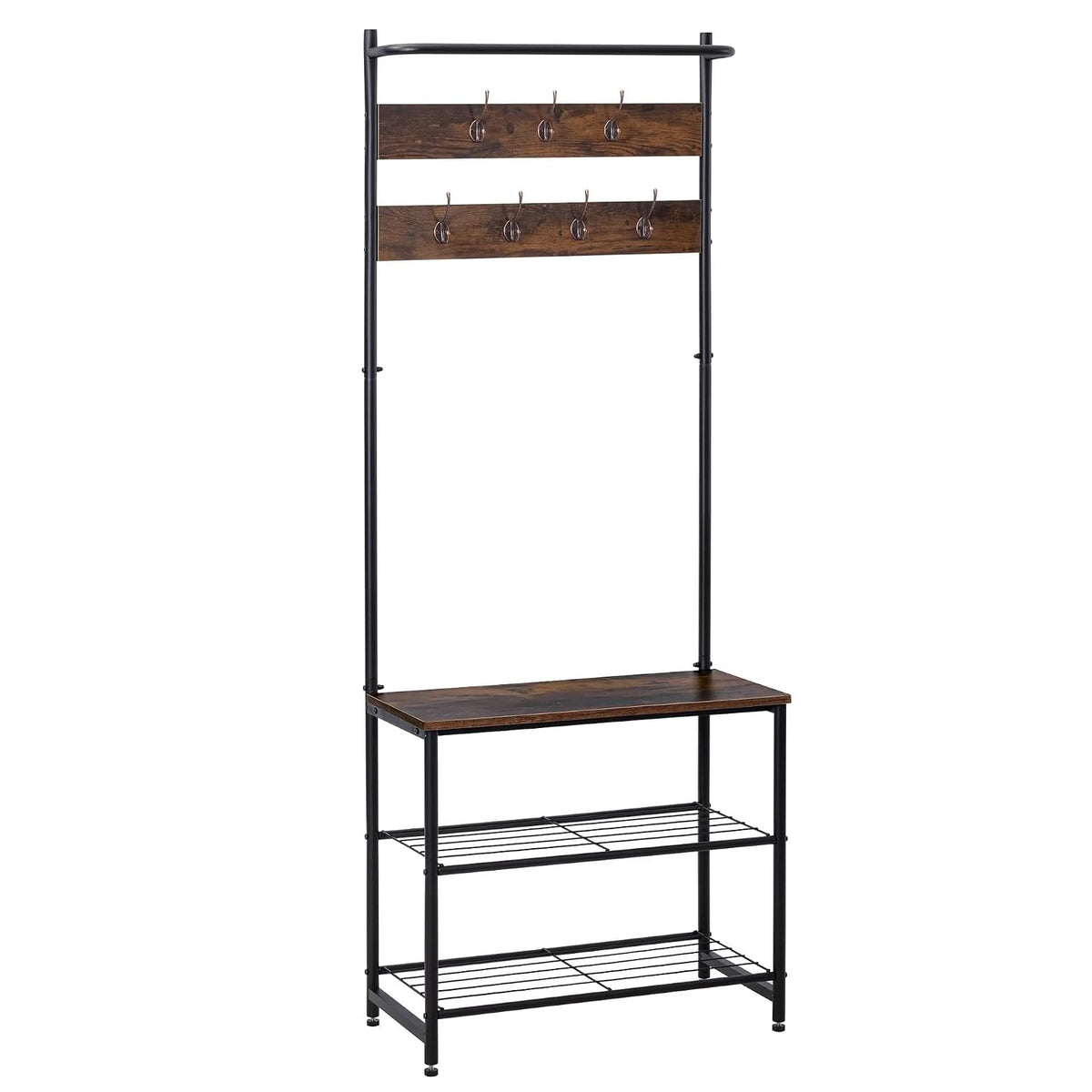 Lukzer Multipurpose Hall Tree with Coat Rack, Bench and Shoe Storage (Black & Oak)