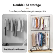 Lukzer Double Rod Cloth Stand & Garment Rack – Sturdy Storage Organizer (Black/White, Model: MGS-006)