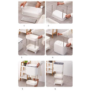 Lukzer 3-Tier Rolling Utility Cart with Trash Bin | Slim Plastic & Steel Organizer (PMR-007/White)
