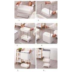 Lukzer 3-Tier Rolling Utility Cart with Trash Bin | Slim Plastic & Steel Organizer (PMR-007/White)