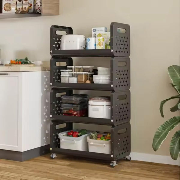 Lukzer 4-Tier Multipurpose Detachable Kitchen Storage Rack with Wheels (PMR-002/Black)