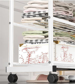 Lukzer Curved Metal Garment Stand with 2 Bottom Storage Shelves (CH-033/White)