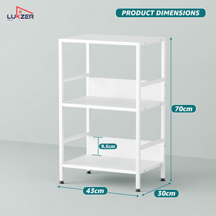 Lukzer 3-Tier Wooden Bedside Table for Bedroom & Multipurpose Open Storage Shelf (MMR-006-White & White)
