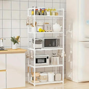 Lukzer Modular Kitchen Storage Rack Plastic & Metal Organizer (5-Tier/PMR-006/White)