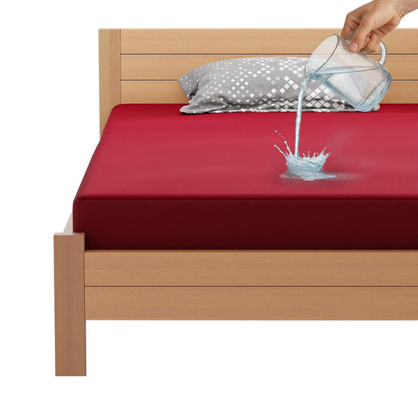 Lukzer Terry Cotton Waterproof Mattress Protector Maroon (MTP-MAR-001)
