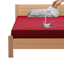 Lukzer Terry Cotton Waterproof Mattress Protector Maroon (MTP-MAR-001)