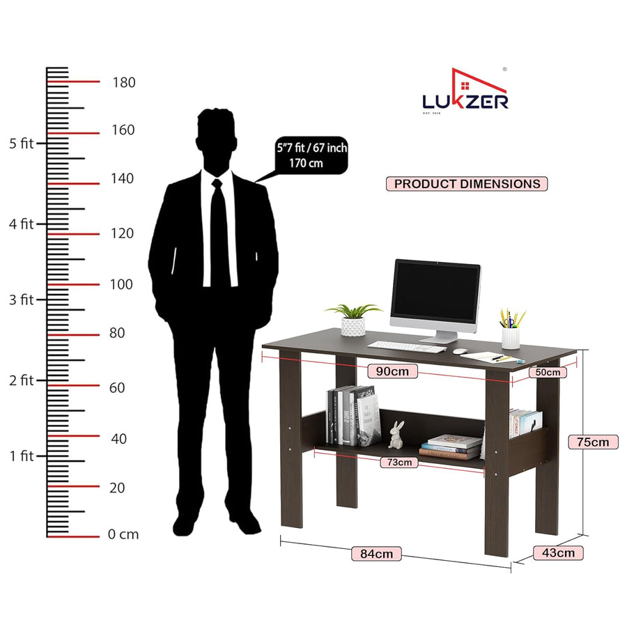Lukzer Engineered Wood Modern Computer Desk with Bookshelf Study Table (ST-004/Wenge)