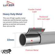 Lukzer Heavy-Duty Portable Metal Clothes Rack with Double Rod & Bottom Shelf (MGR-002/Grey)