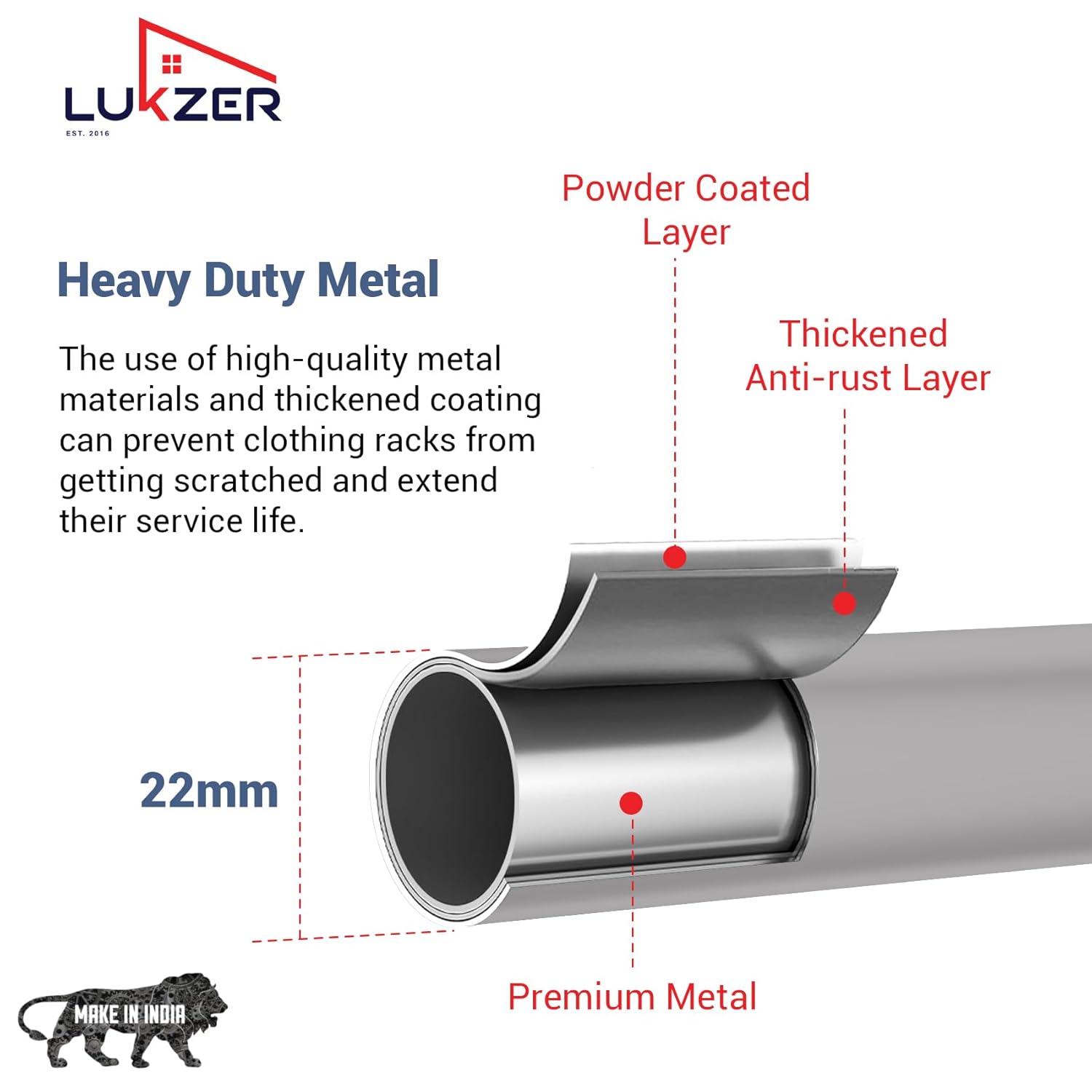 Lukzer Metal Garment Rack with Wheels & Double Bottom Storage Shelves (MGR-006/Grey)
