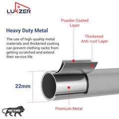 Lukzer Metal Garment Rack with Wheels & Double Bottom Storage Shelves (MGR-006/Grey)