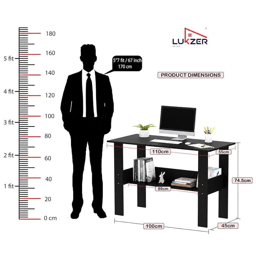 Lukzer Modern Computer Desk with Bookshelf Study Table Made with Engineered Wood (ST-005/Black)