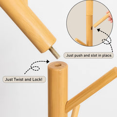 Lukzer 8-Hook Bamboo Coat Stand with Round Base (CH-492)
