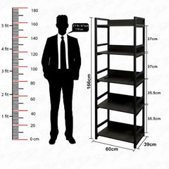Lukzer 5-Tier Multipurpose Metal & Wood Kitchen Storage Rack (MKR-005/Black & Black)
