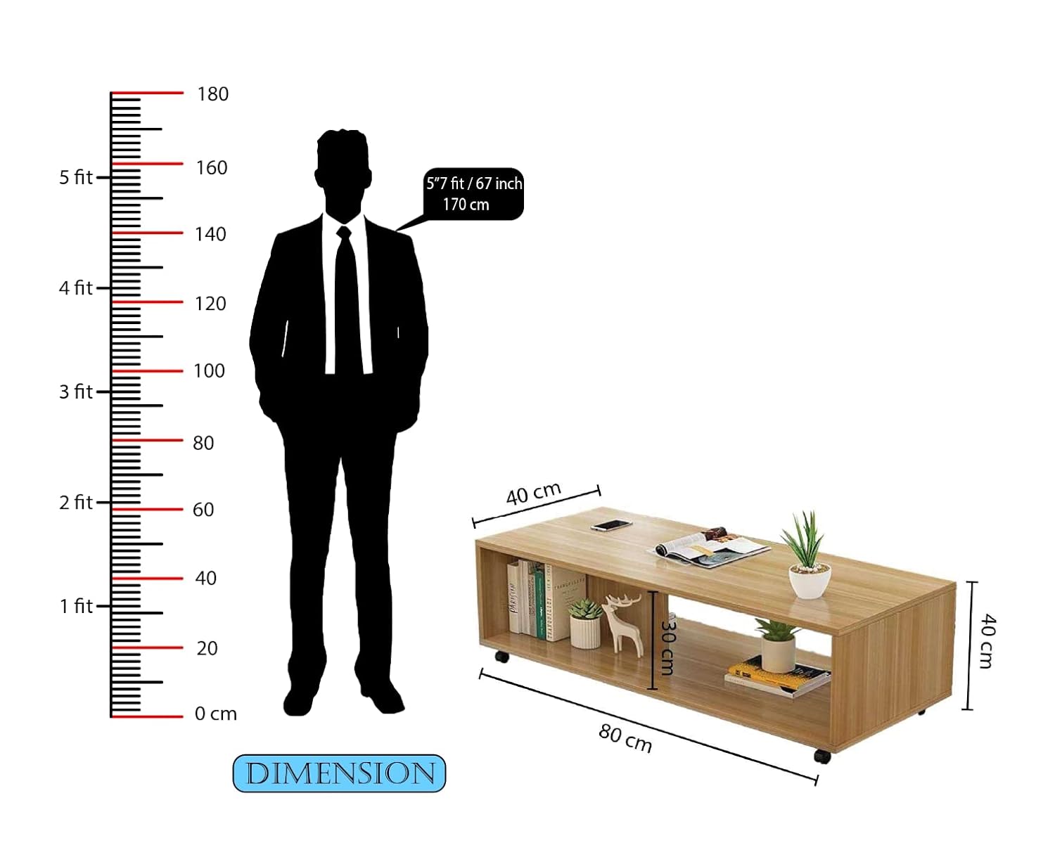 Center Table with Open Storage &amp; Wheels | (CT-003)