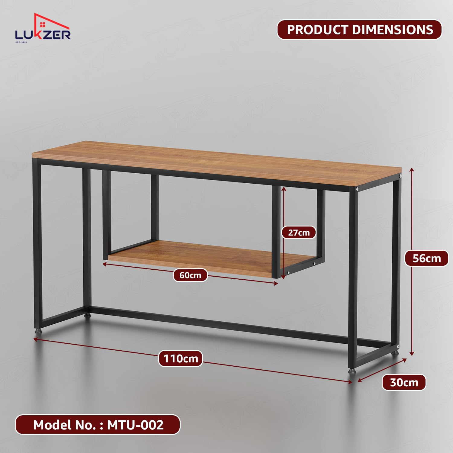 Lukzer TV Unit Stand for TVs up to 43 Inch Engineered Wood with Metal (MTU-002/Black & Oak Brown)