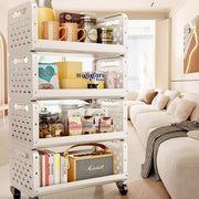 Lukzer 4-Tier Multipurpose Detachable Kitchen Storage Rack with Wheels (PMR-002/White)